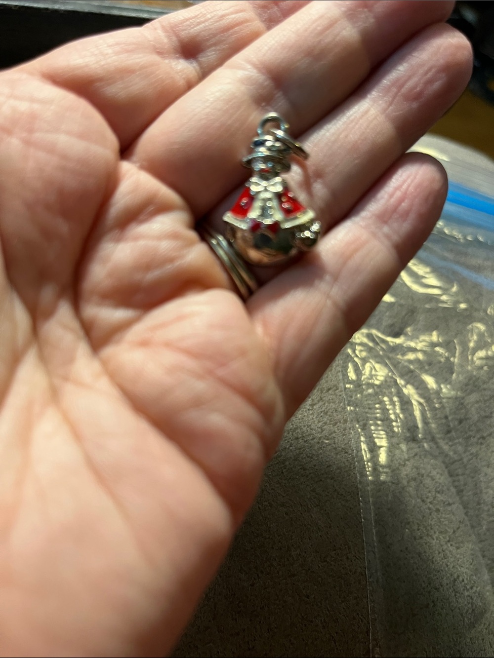 Silver Snowman Pendant Necklace Charm - Red Accent 1889